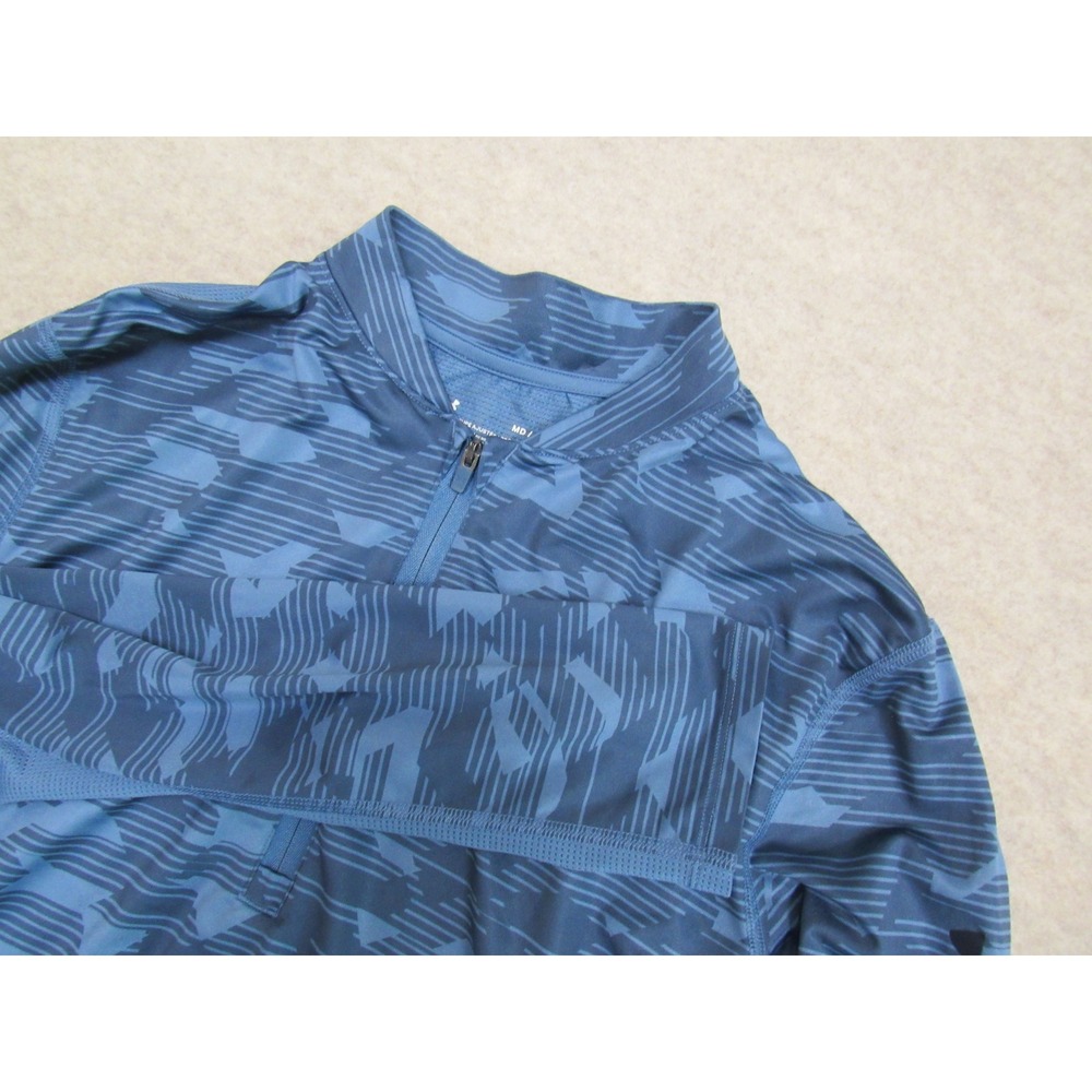 Under Armour HeatGear Mens Medium Blue Geometric 1/4 Zip L/S Fitted Shirt